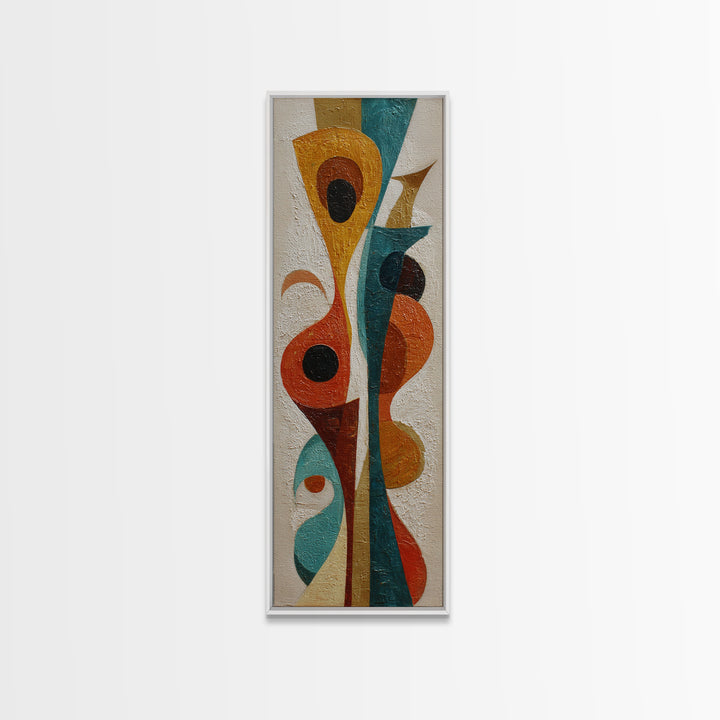 Boomerang Shapes in Mustard Teal and Coral Canvas Print, Midcentury Modern Art, Minimalist Decor, Living Room Decor, Retro, MMA-1x3-13