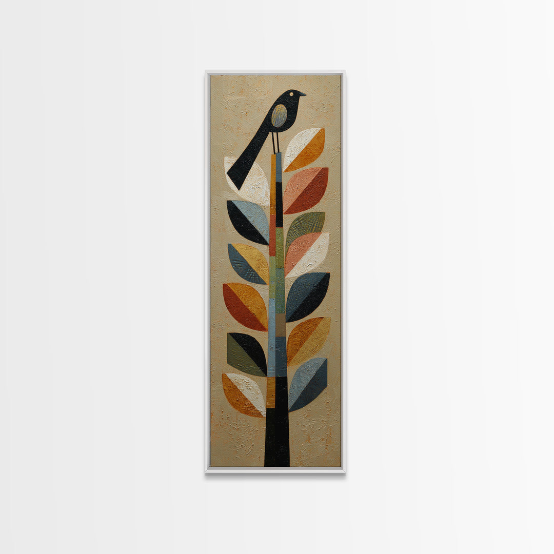 Bird Motif with Playful Geometric Feathers Canvas Print, Midcentury Modern Art, Retro Wall Art, Living Room Decor, Retro, MMA-1x3-96