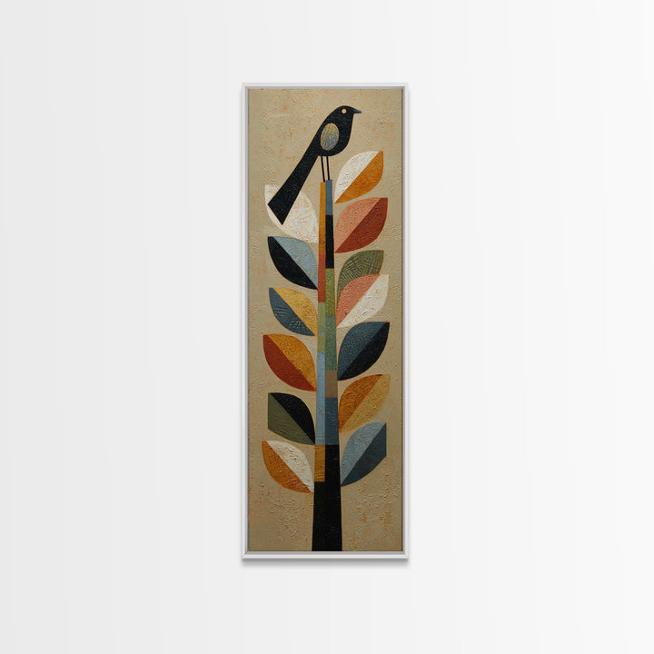 Bird Motif with Playful Geometric Feathers Canvas Print, Midcentury Modern Art, Retro Wall Art, Living Room Decor, Retro, MMA-1x3-96