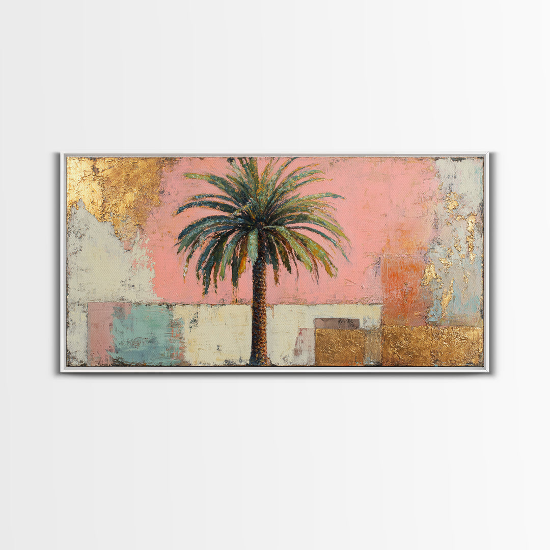 Stylized Palm Tree Framed Canvas Print, Midcentury Modern Art, Wall Decor, Living Room Decor, Fine Art, Retro, Digital Print, MMA-2x1-37