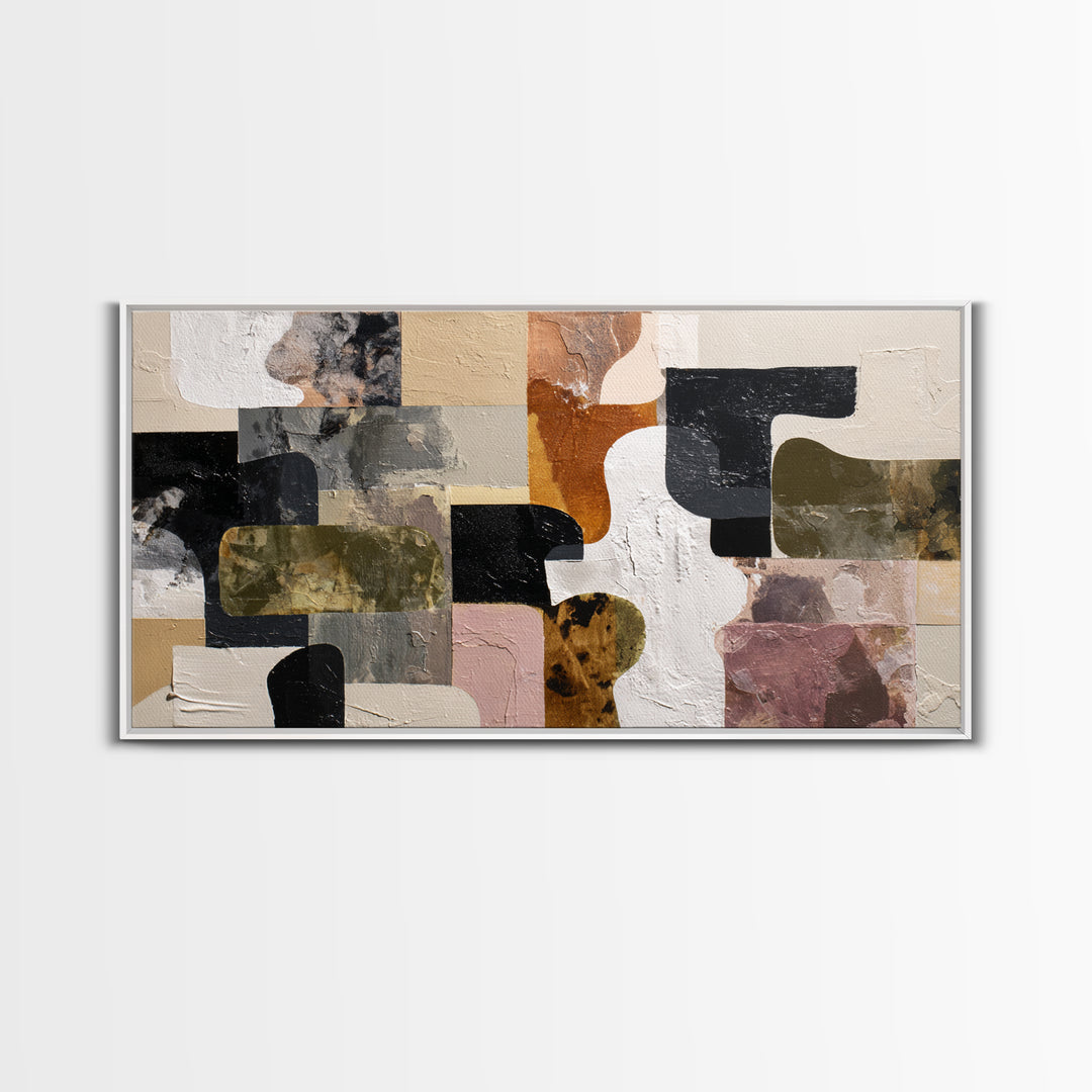 Checkerboard and Organic Blob Balance Framed Canvas Print, Midcentury Modern Art, Room Decor, Living Room Decor, Retro, MMA-2x1-42