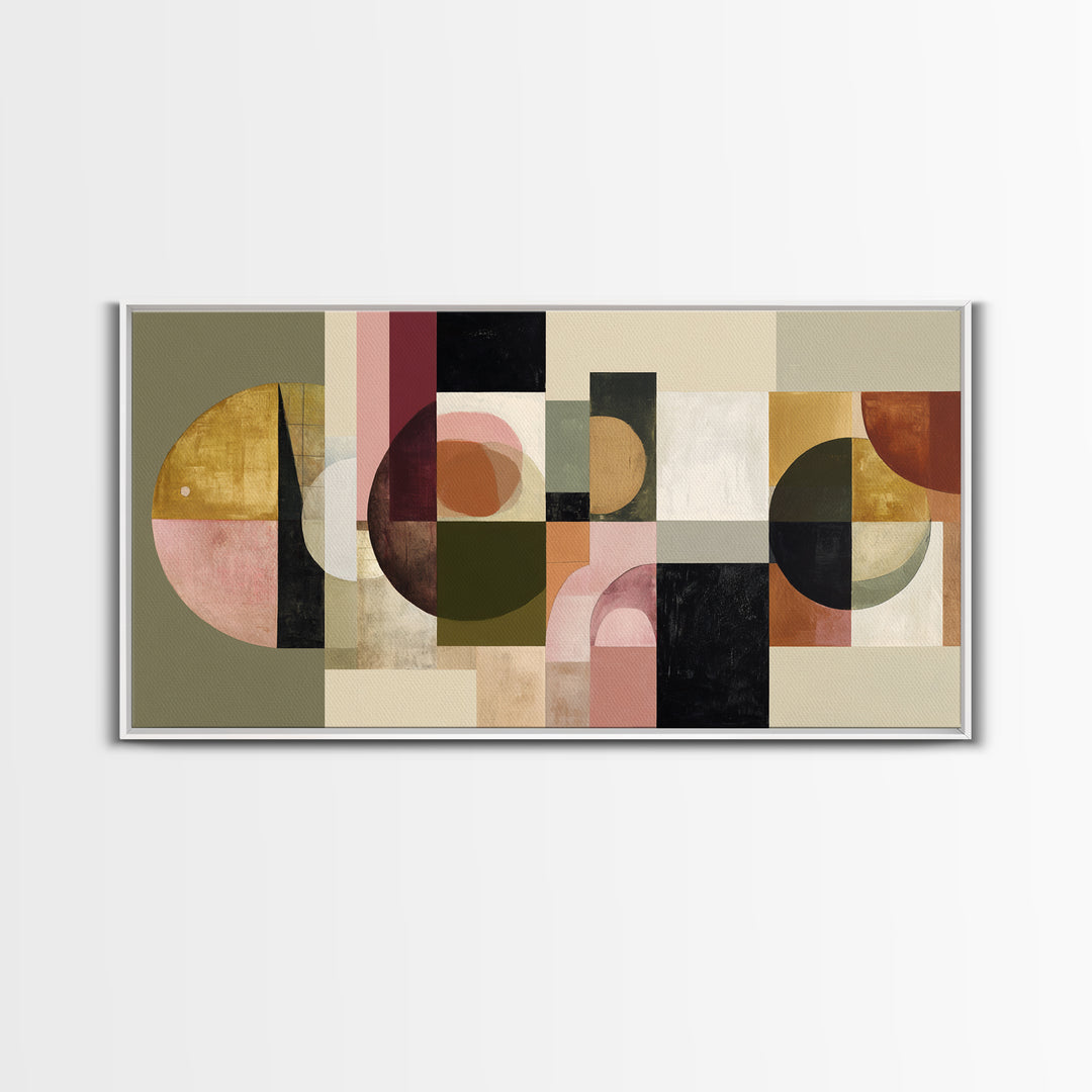 Large Sun and Hill Shapes Canvas Print, Midcentury Modern Art, Boho, Living Room Decor, Abstract Art, Retro, Retro Wall Art, MMA-2x1-49