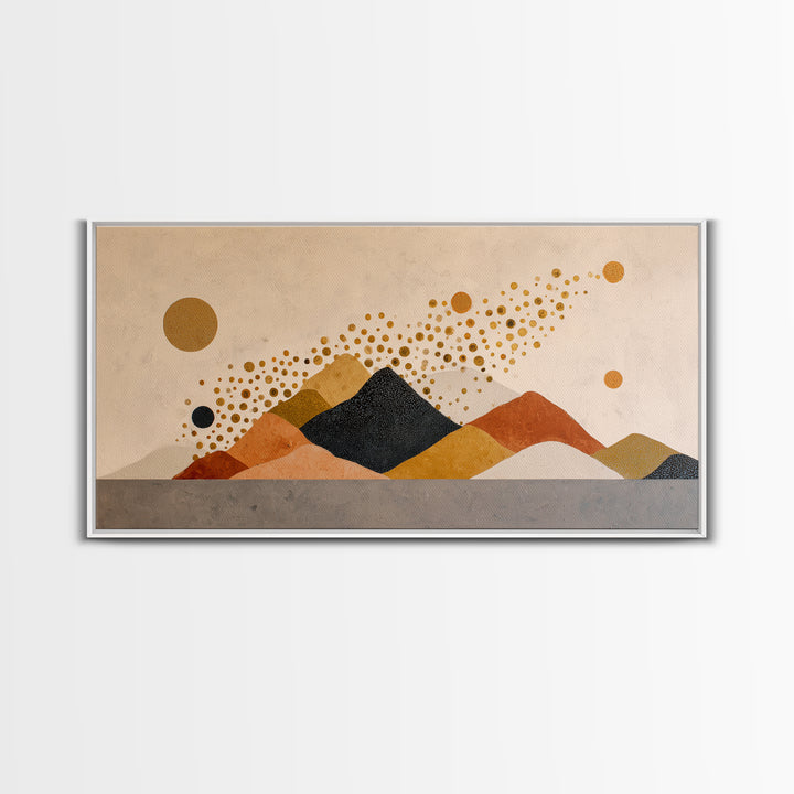 Minimal Mountain Scene Framed Canvas Print, Midcentury Modern Art, Modern Wall Art, Living Room Decor, Fine Art, Retro, MMA-2x1-59