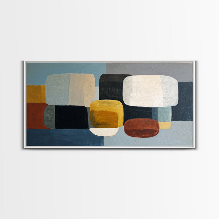 Oval and Rectangle Composition Framed Canvas Print, Midcentury Modern Art, Prints, Living Room Decor, Oil Painting, Retro, MMA-2x1-60