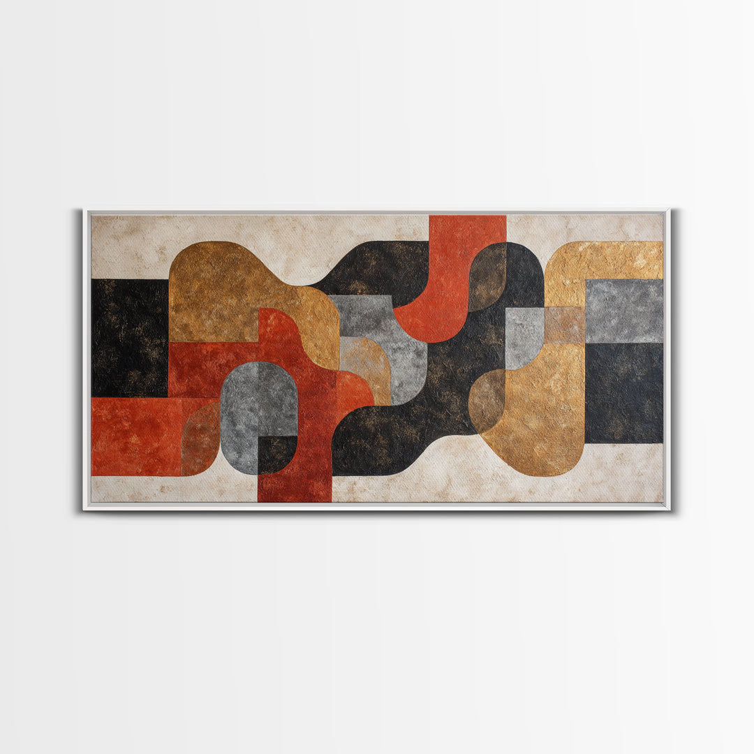 Checkerboard and Organic Blob Balance Framed Canvas Print, Midcentury Modern Art, Prints, Living Room Decor, Oil Painting, MMA-2x1-90