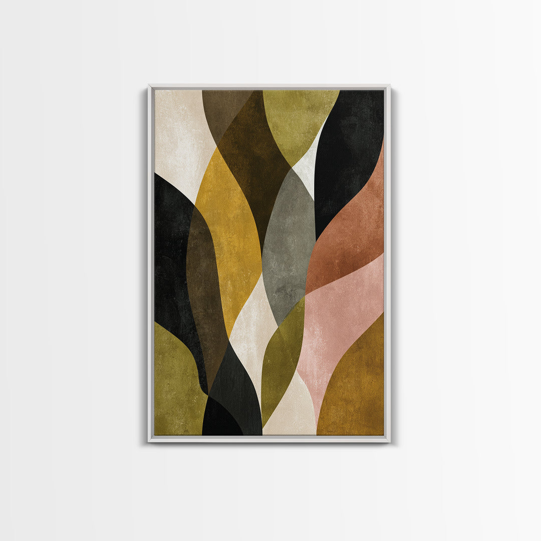 Abstract Leaf Shapes Framed Canvas Print, Midcentury Modern Art, Home Decor, Living Room Decor, Fine Art, Retro, Boho, MMA-2x3-18
