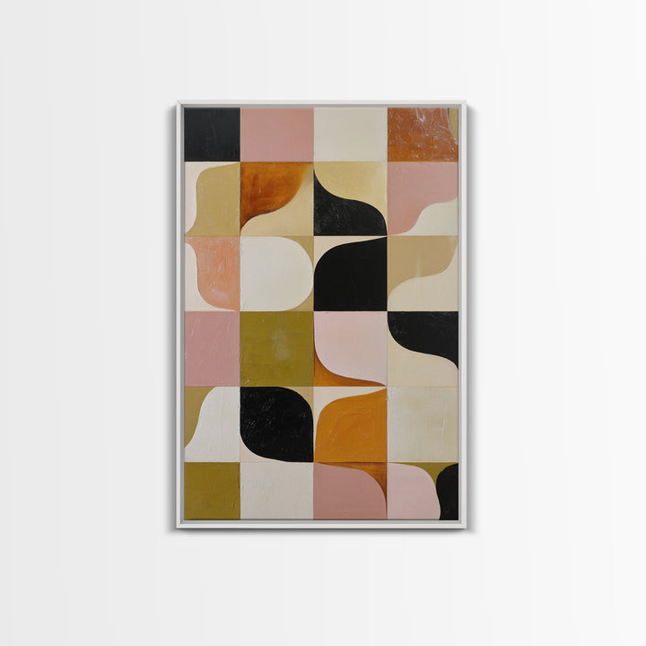 Checkerboard and Organic Blob Balance Framed Canvas Print, Midcentury Modern Art, Minimalist Decor, Living Room Decor, Retro, MMA-2x3-30