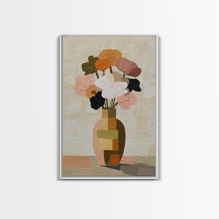 Vase of Flowers Rendered Framed Canvas Print, Midcentury Modern Art, Poster, Living Room Decor, Fine Art, Retro, Art Deco, MMA-2x3-52