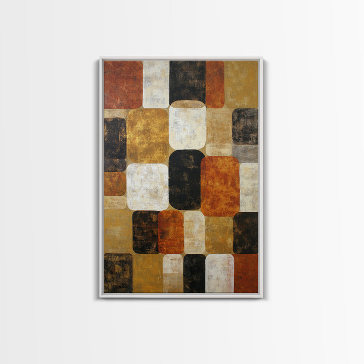 Checkerboard and Organic Blob Balance Framed Canvas Print, Midcentury Modern Art, Printable, Living Room Decor, Fine Art, Retro, MMA-2x3-78