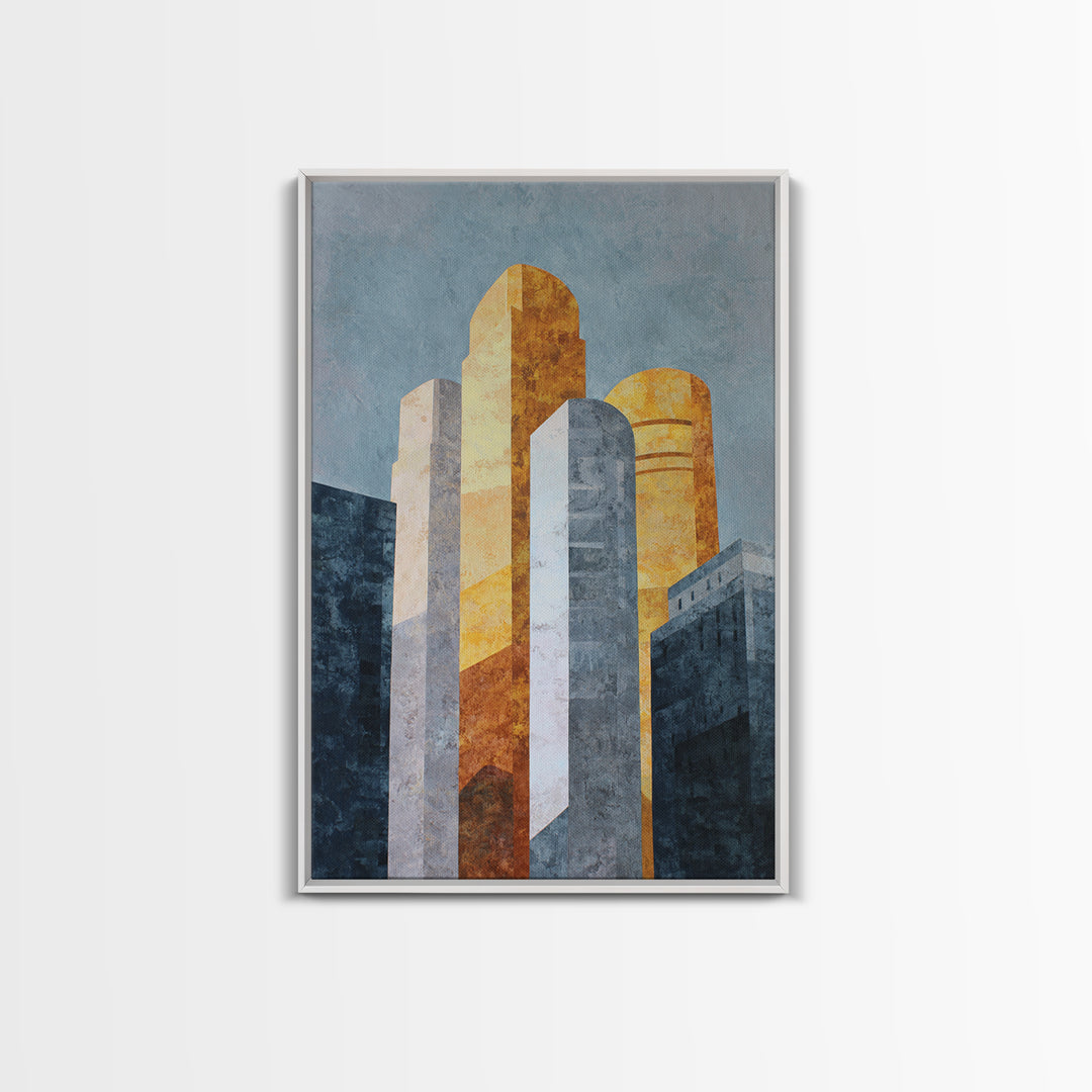 Retro City Skyline Canvas Print, Midcentury Modern Art, Boho, Living Room Decor, Abstract Art, Retro, Retro Wall Art, MMA-2x3-79