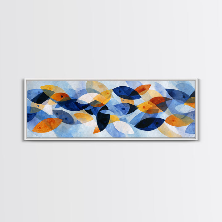 Abstract Fish Shapes Framed Canvas Print, Midcentury Modern Art, Digital Prints, Living Room Decor, Abstract Art, Retro, MMA-3x1-10