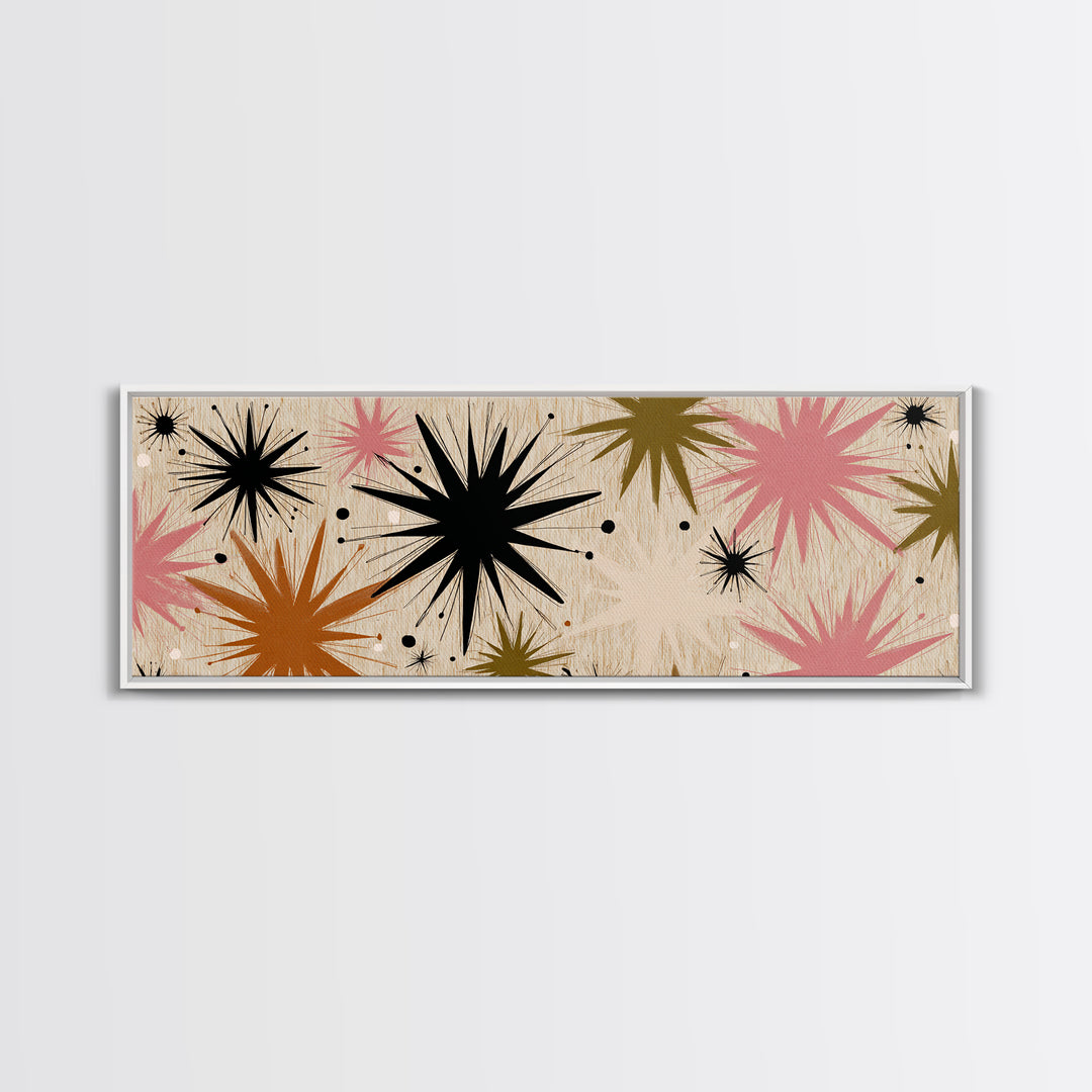 Atomic Starburst Pattern Framed Canvas Print, Midcentury Modern Art, Boho, Living Room Decor, Fine Art, Retro, Retro Wall Art, MMA-3x1-18