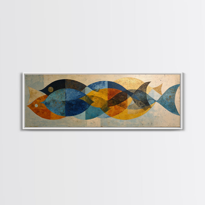 Abstract Fish Shapes Canvas Print, Midcentury Modern Art, Mid Century Modern, Living Room Decor, Retro, Boho Wall Decor, MMA-3x1-34