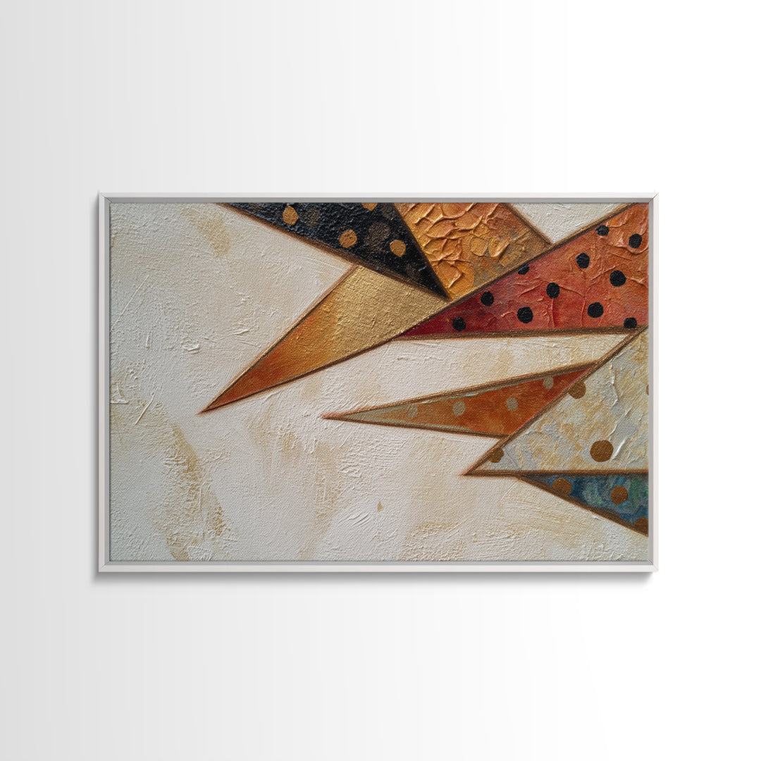 Bird Motif with Playful Geometric Feathers Canvas Print, Midcentury Modern Art, Modern Wall Art, Living Room Decor, MMA-3x2-16
