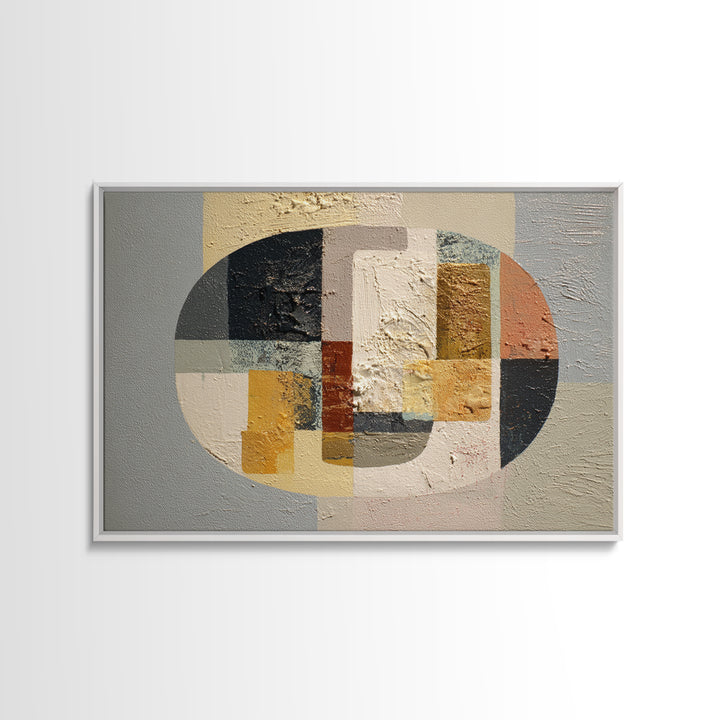 Oval and Rectangle Composition Framed Canvas Print, Midcentury Modern Art, Boho Wall Decor, Living Room Decor, Fine Art, Retro, MMA-3x2-20