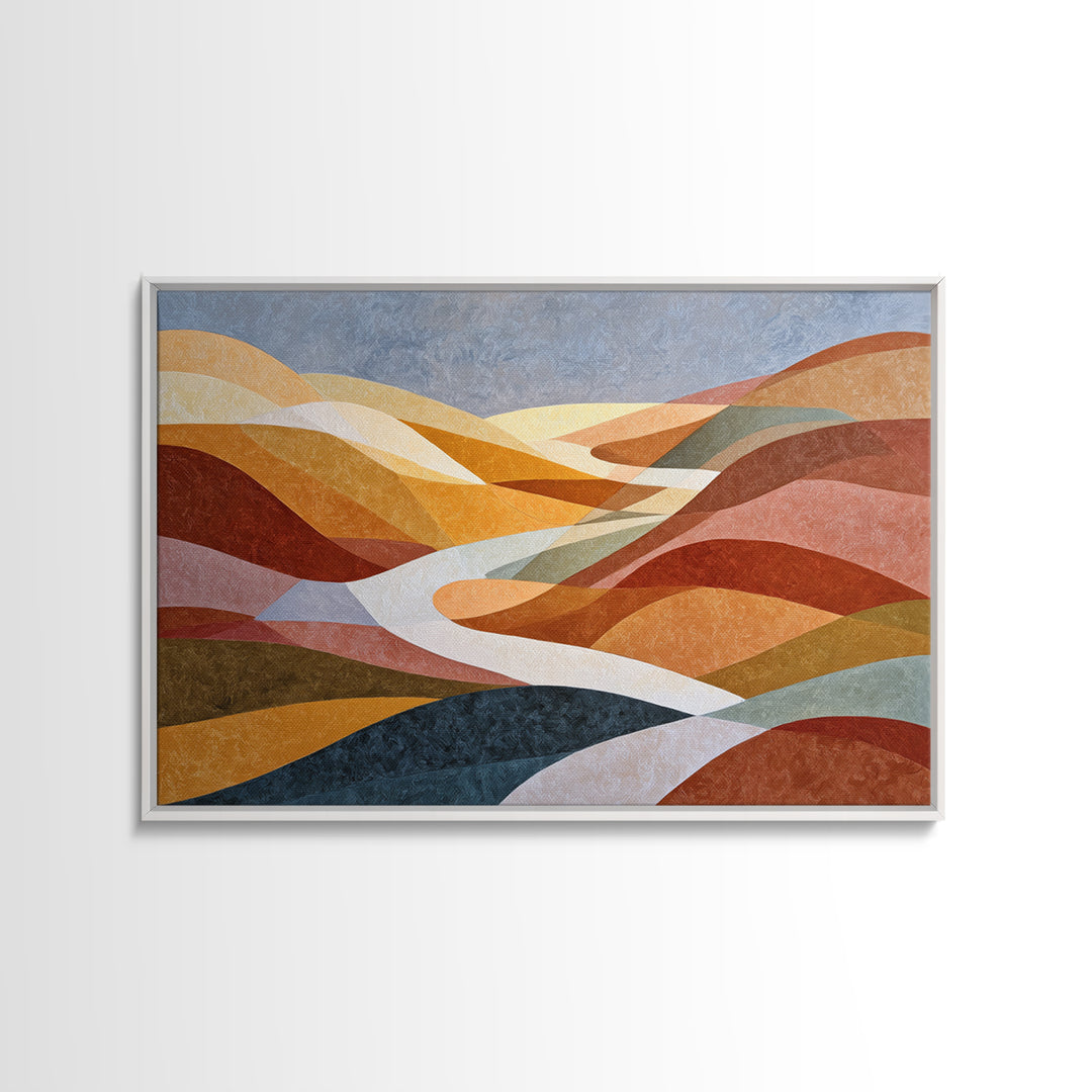 Large Sun and Hill Shapes Canvas Print, Midcentury Modern Art, Abstract Painting, Living Room Decor, Abstract Art, Retro, MMA-3x2-33