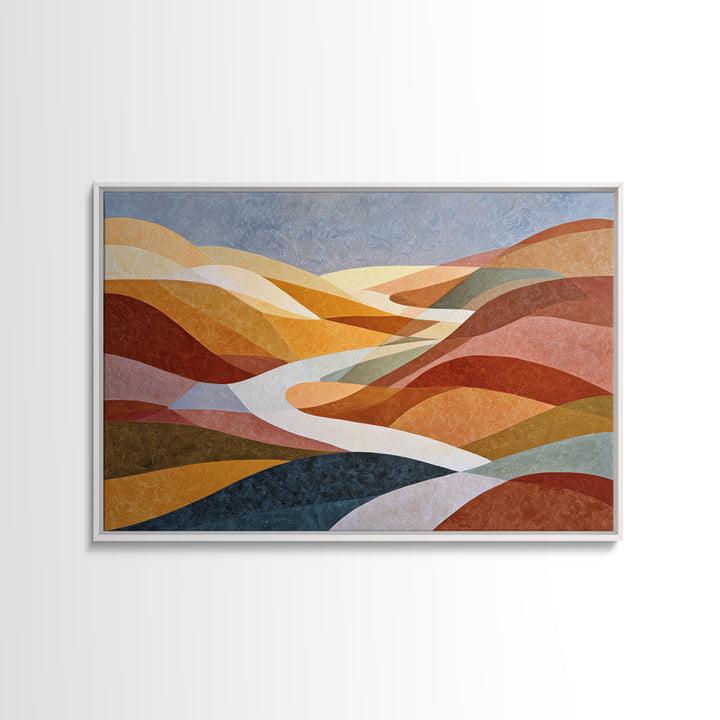 Large Sun and Hill Shapes Canvas Print, Midcentury Modern Art, Abstract Painting, Living Room Decor, Abstract Art, Retro, MMA-3x2-33