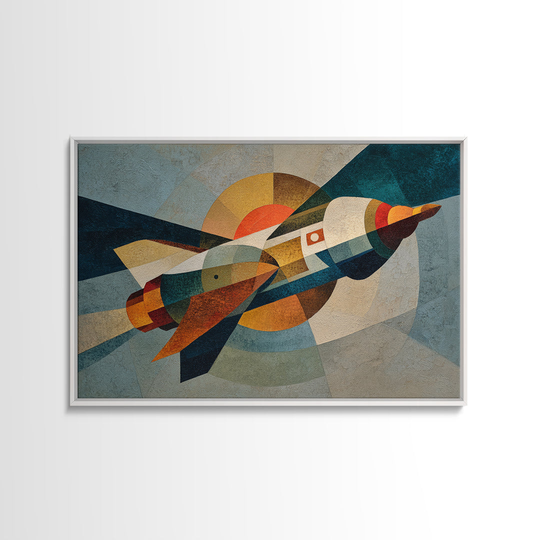 Rocket Ship in Retro Space Age Design Canvas Print, Midcentury Modern Art, Living Room Decor, Fine Art, Retro, Neutral Decor, MMA-3x2-42
