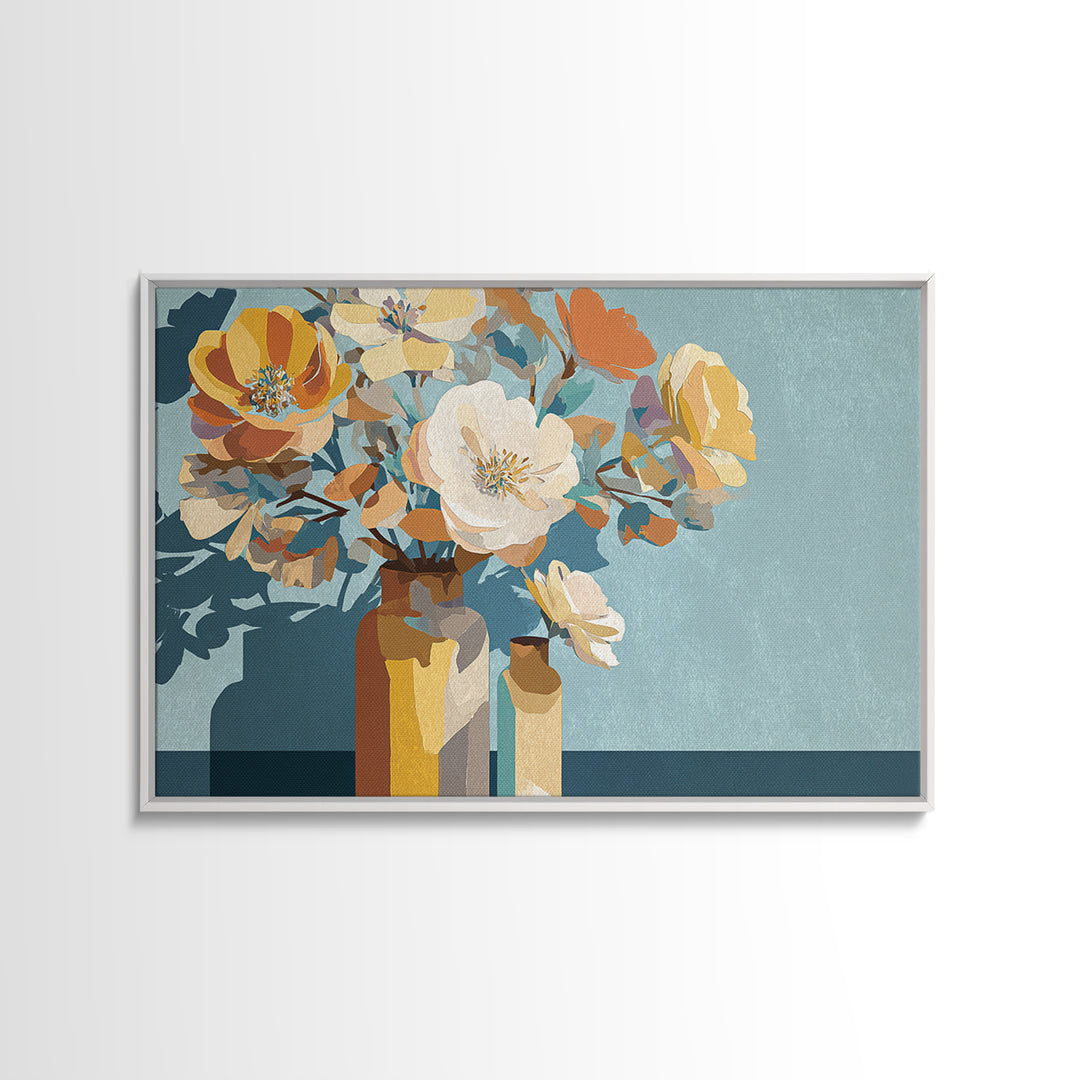 Vase of Flowers Rendered Canvas Print, Midcentury Modern Art, Gallery Decor, Living Room Decor, Fine Art, Retro, Wall Art, MMA-3x2-48