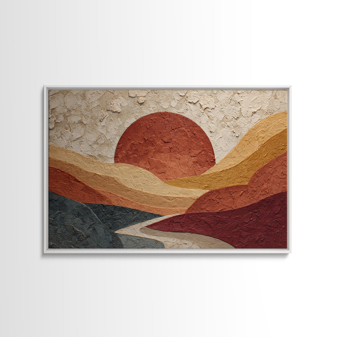 Large Sun and Hill Shapes Canvas Print, Midcentury Modern Art, Abstract Painting, Living Room Decor, Abstract Art, Retro, MMA-3x2-57
