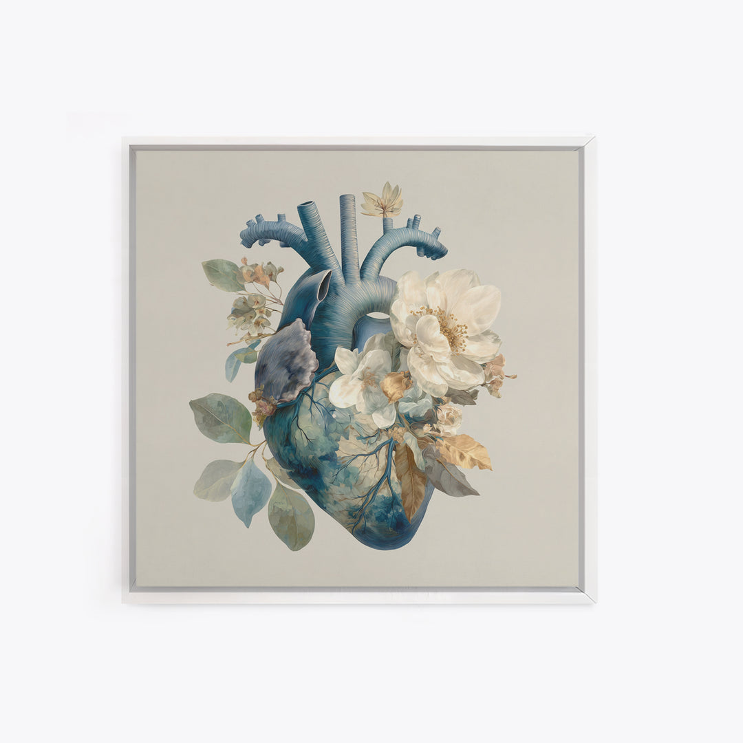 Anatomical Heart Rendered as Tasteful Botanical Art Canvas Print, Medical Office Art, Heart Anatomy Print, Office Decor, Calm, MOA-1x1-13