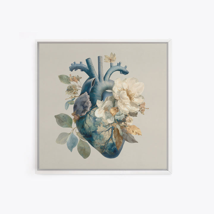 Anatomical Heart Rendered as Tasteful Botanical Art Canvas Print, Medical Office Art, Heart Anatomy Print, Office Decor, Calm, MOA-1x1-13