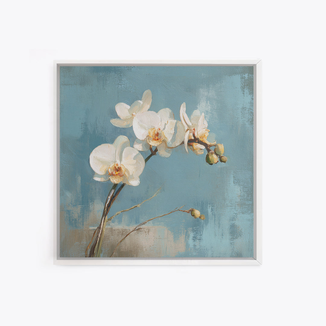 White Orchid on Gray Stone Surface Canvas Print, Medical Office Art, School Nurse Art, Office Decor, Oil Painting, Calm, MOA-1x1-30