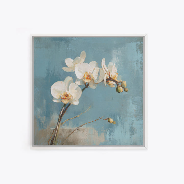 White Orchid on Gray Stone Surface Canvas Print, Medical Office Art, School Nurse Art, Office Decor, Oil Painting, Calm, MOA-1x1-30