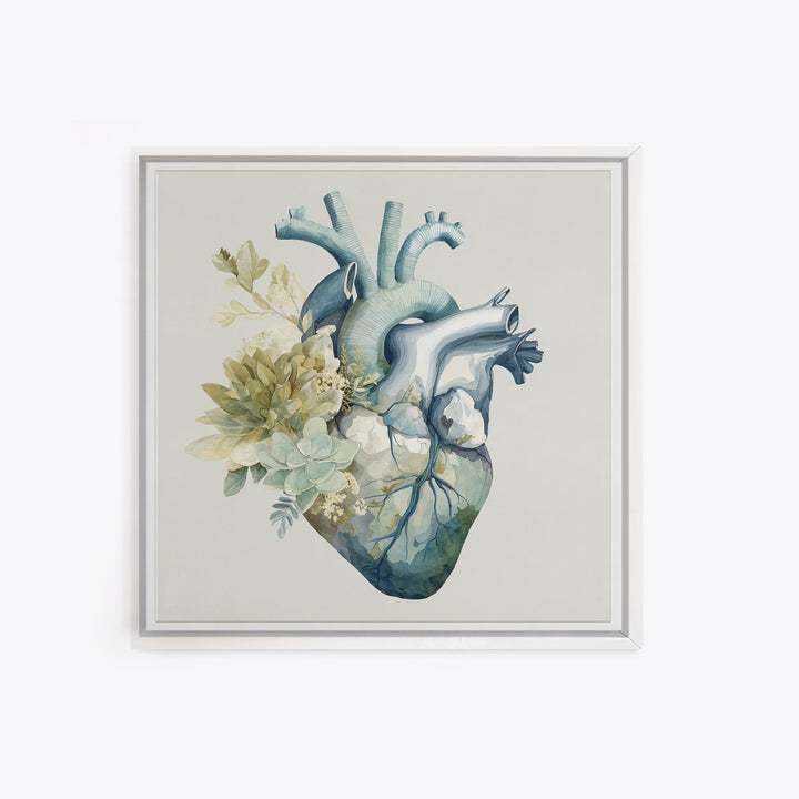 Anatomical Heart Rendered as Tasteful Botanical Art Canvas Print, Medical Office Art, Medical School, Office Decor, Calm, MOA-1x1-37