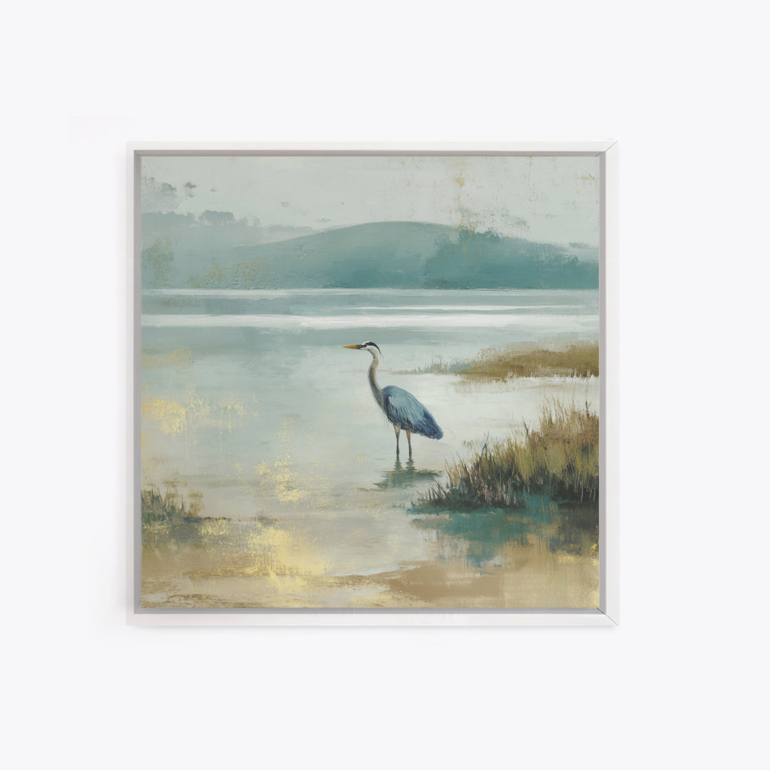 Blue Heron Standing Framed Canvas Print, Medical Office Art, Nurse Wall Art, Office Decor, Fine Art, Calm, Room Decor, MOA-1x1-38