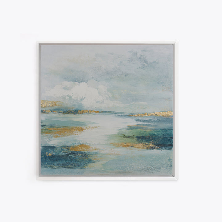 Coastal Shells and Water Study Framed Canvas Print, Medical Office Art, Dental Office Decor, Office Decor, Fine Art, Calm, MOA-1x1-44