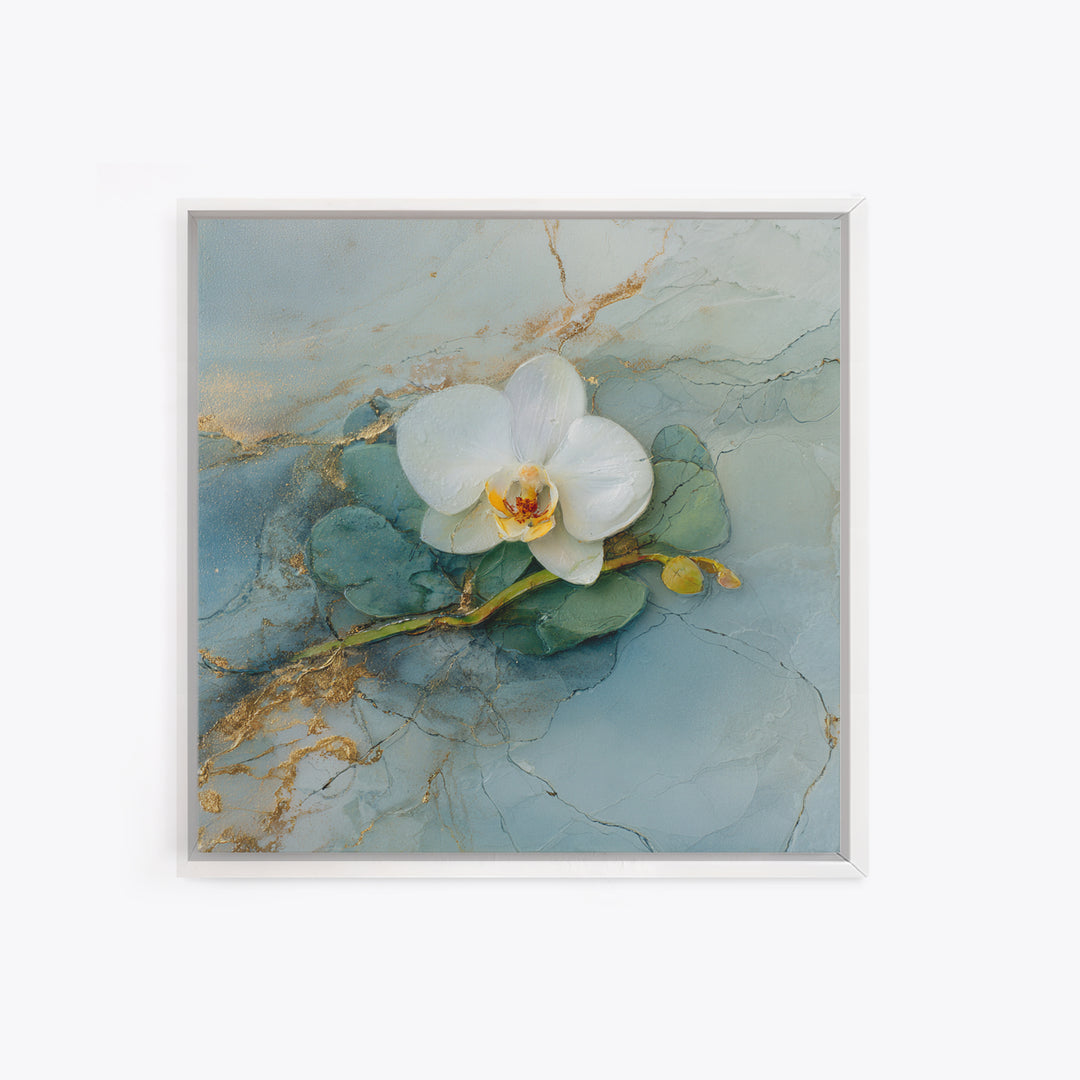 White Orchid on Gray Stone Surface Canvas Print, Medical Office Art, School Nurse Art, Office Decor, Oil Painting, Calm, MOA-1x1-54