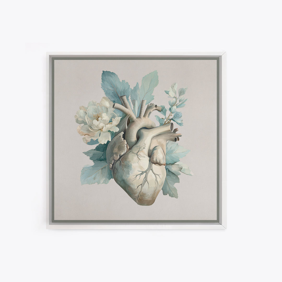 Anatomical Heart Rendered as Tasteful Botanical Art Canvas Print, Medical Office Art, Medical School, Office Decor, Calm, MOA-1x1-61
