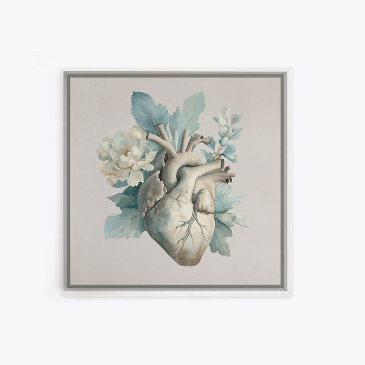 Anatomical Heart Rendered as Tasteful Botanical Art Canvas Print, Medical Office Art, Medical School, Office Decor, Calm, MOA-1x1-61
