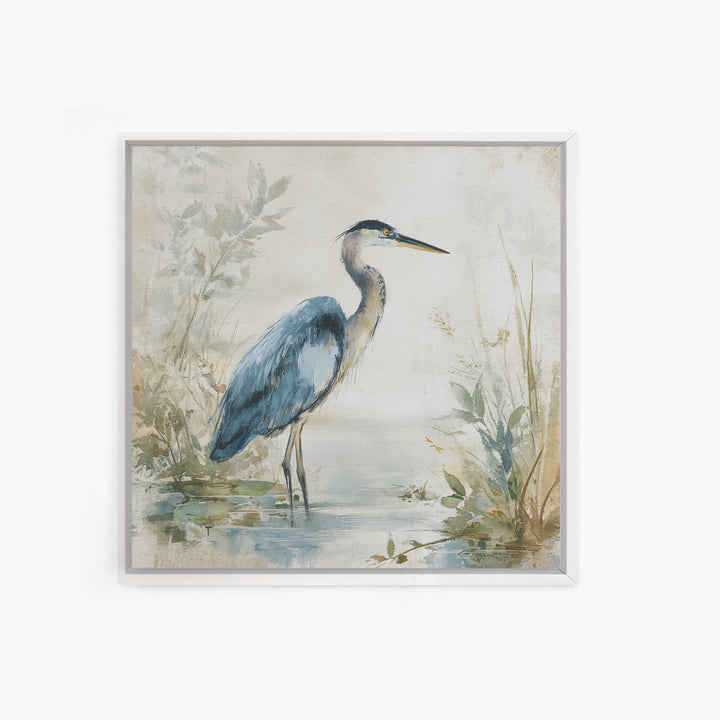 Blue Heron Standing Framed Canvas Print, Medical Office Art, Nurse Wall Art, Office Decor, Fine Art, Calm, Room Decor, MOA-1x1-62