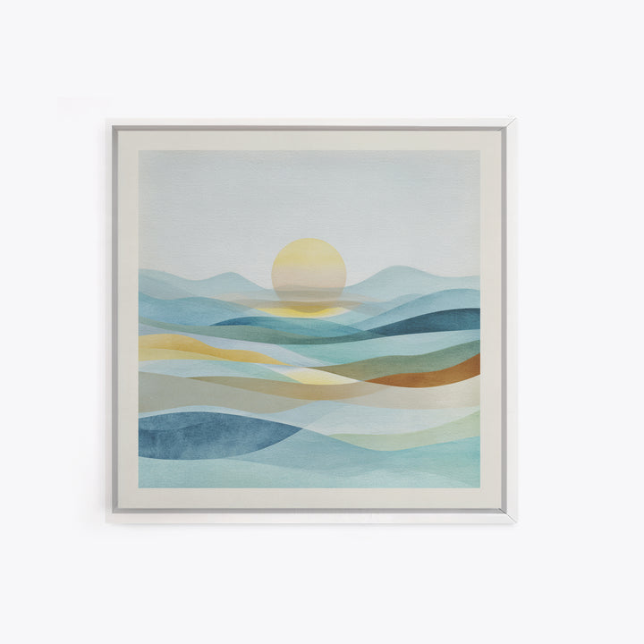 Minimal Sunrise over Rounded Hills Framed Canvas Print, Medical Office Art, Biology Art, Office Decor, Fine Art, Calm, MOA-1x1-71