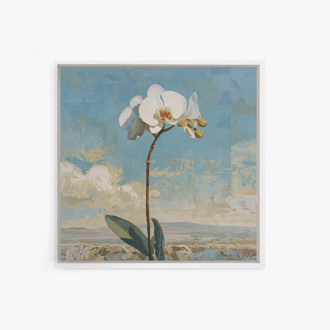 White Orchid on Gray Stone Surface Framed Canvas Print, Medical Office Art, Gallery Decor, Office Decor, Fine Art, Calm, MOA-1x1-78