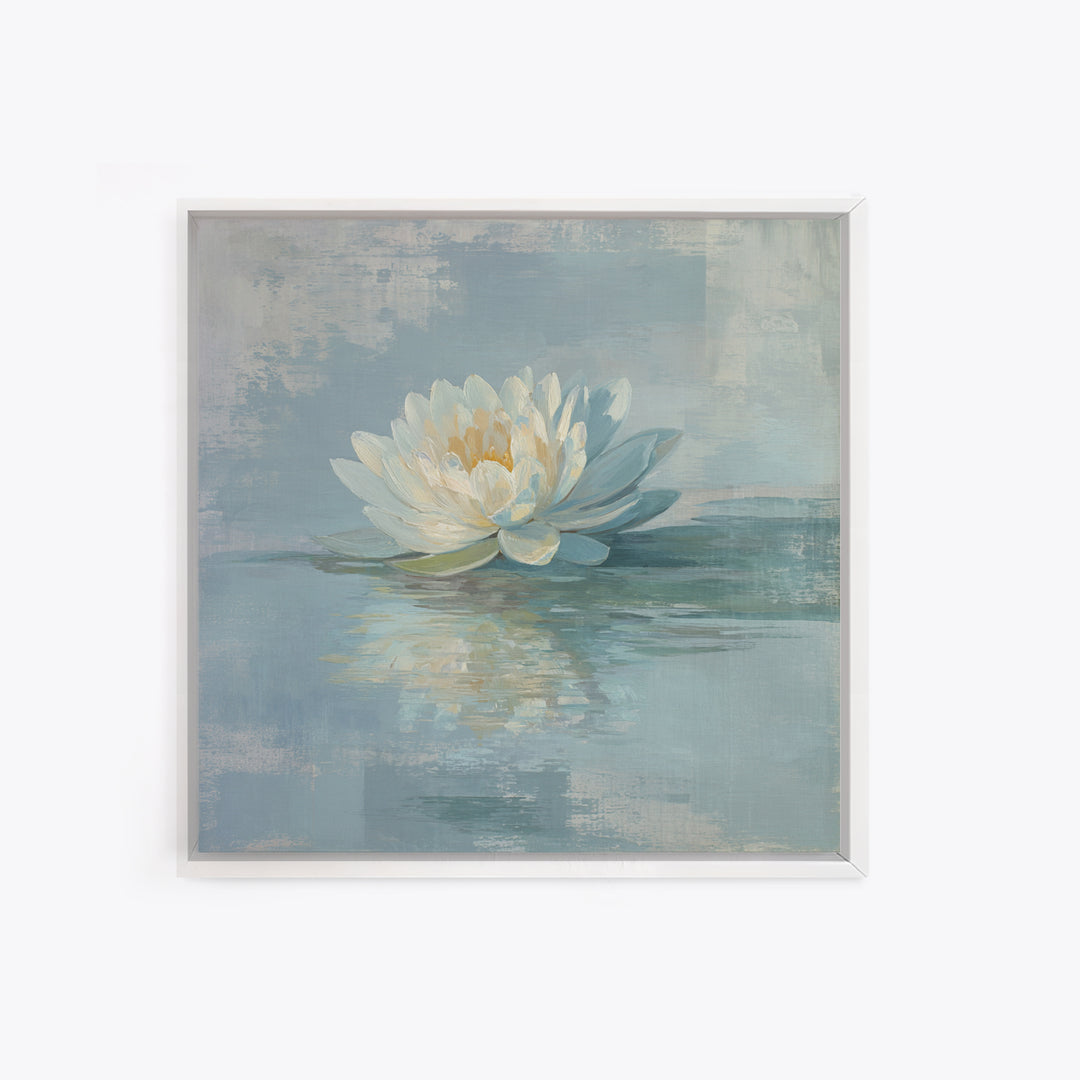 Lotus Flower Floating on Still Water Framed Canvas Print, Medical Office Art, Statement Artwork, Office Decor, Oil Painting, MOA-1x1-83