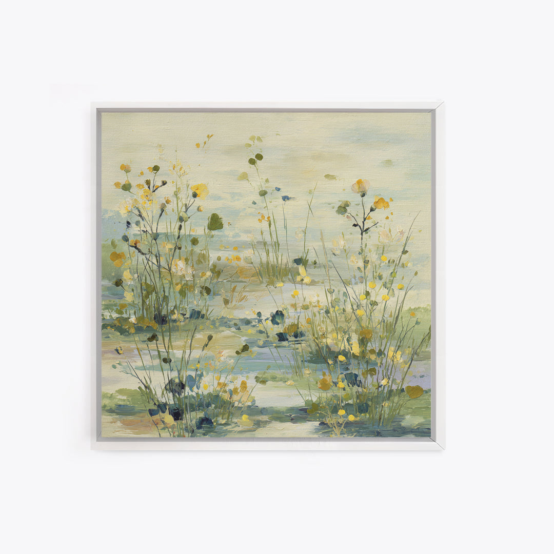 Sunlit Meadow with Wildflowers and Calm Mood Framed Canvas Print, Medical Office Art, Biology Art, Office Decor, Fine Art, Calm, MOA-1x1-84