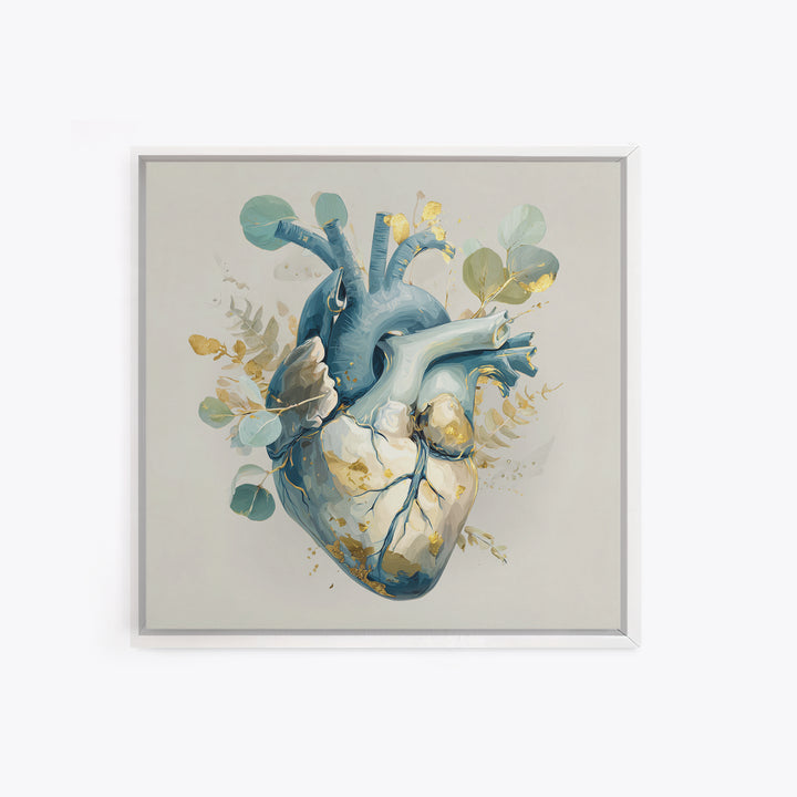 Anatomical Heart Rendered as Tasteful Botanical Art Canvas Print, Medical Office Art, Boho Decor, Office Decor, Oil Painting, MOA-1x1-85