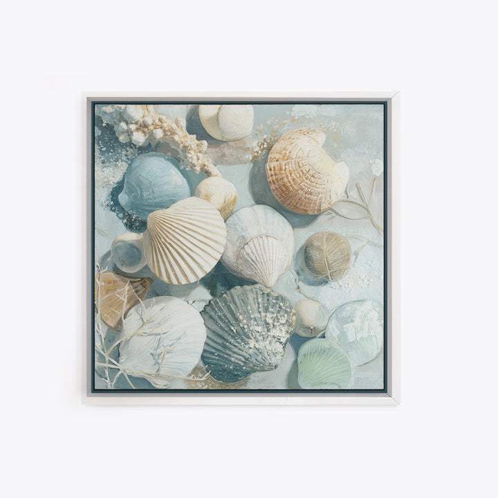 Coastal Shells and Water Study Canvas Print, Medical Office Art, Science Art, Office Decor, Fine Art, Calm, Textured Painting, MOA-1x1-92