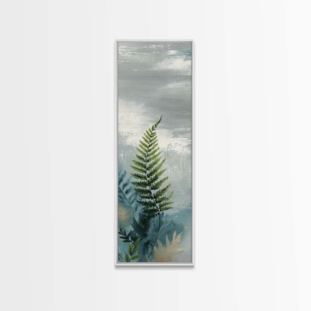 Minimal Green Fern Specimen Framed Canvas Print, Medical Office Art, Luxury Decor, Office Decor, Calm, Digital Wall Art, MOA-1x3-20
