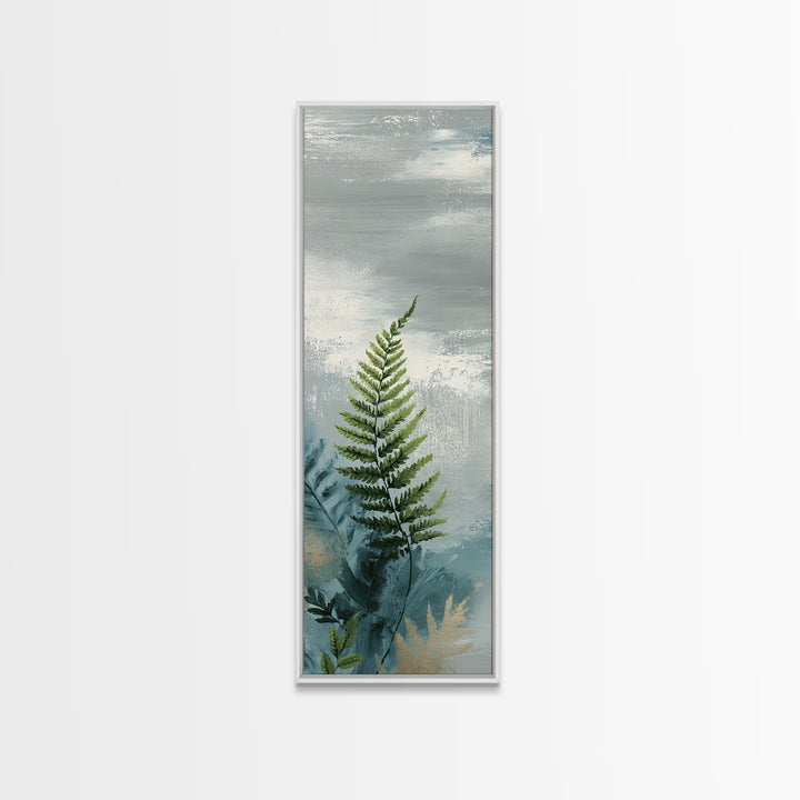 Minimal Green Fern Specimen Framed Canvas Print, Medical Office Art, Luxury Decor, Office Decor, Calm, Digital Wall Art, MOA-1x3-20