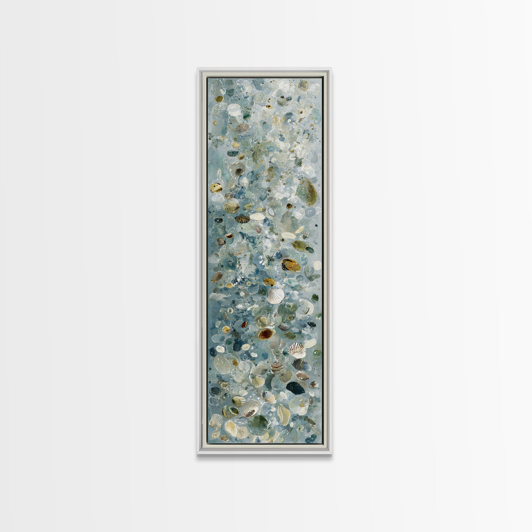 Coastal Shells and Water Study Canvas Print, Medical Office Art, Textured Painting, Office Decor, Calm, Minimalist Art, MOA-1x3-32