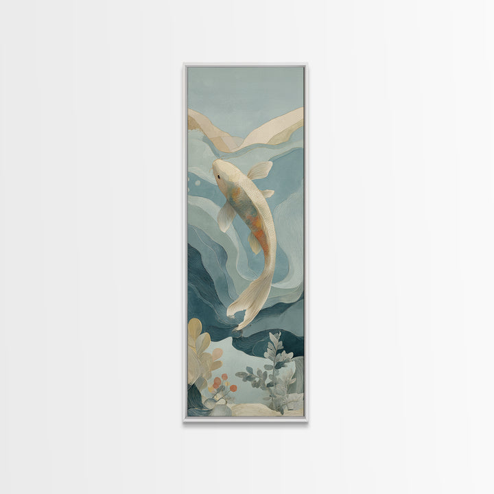 Calm Koi Fish Swimming Through Clear Water Framed Canvas Print, Medical Office Art, School Nurse Art, Office Decor, MOA-1x3-34