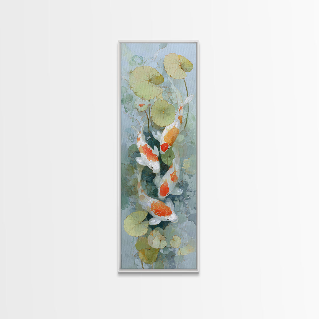 Calm Koi Fish Swimming Through Clear Water Framed Canvas Print, Medical Office Art, School Nurse Art, Office Decor, MOA-1x3-58