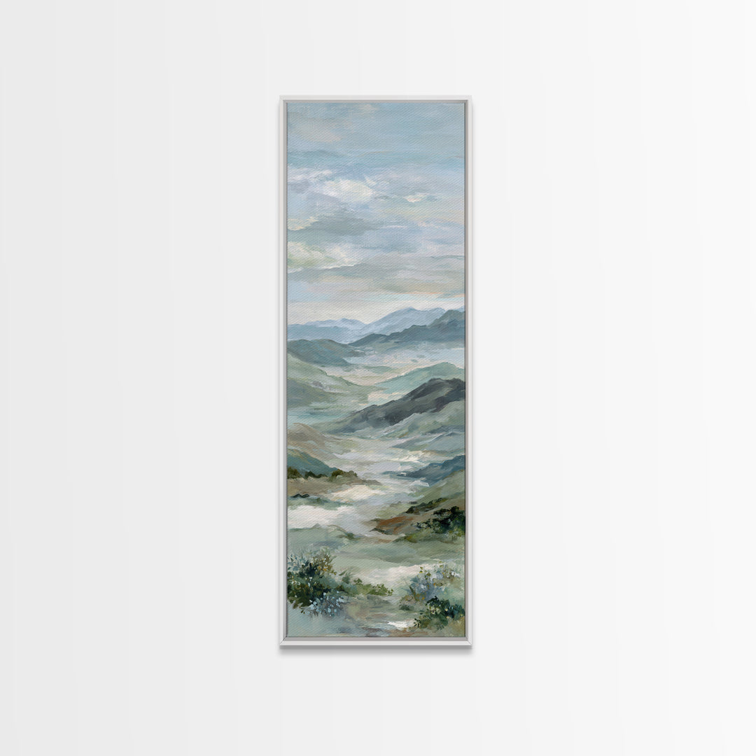 Soft Mountain Landscape Framed Canvas Print, Medical Office Art, Neutral Decor, Office Decor, Oil Painting, Calm, Wall Art, MOA-1x3-62