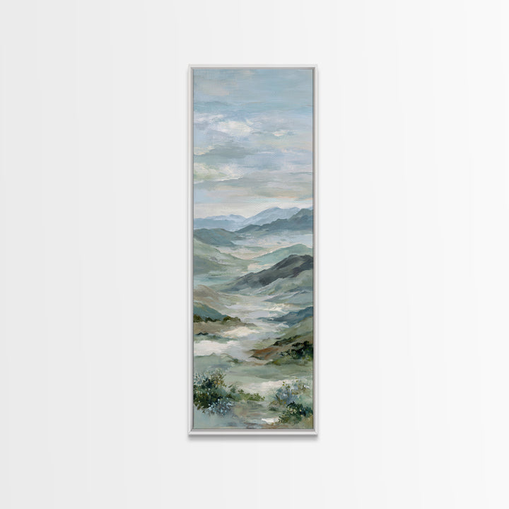 Soft Mountain Landscape Framed Canvas Print, Medical Office Art, Neutral Decor, Office Decor, Oil Painting, Calm, Wall Art, MOA-1x3-62