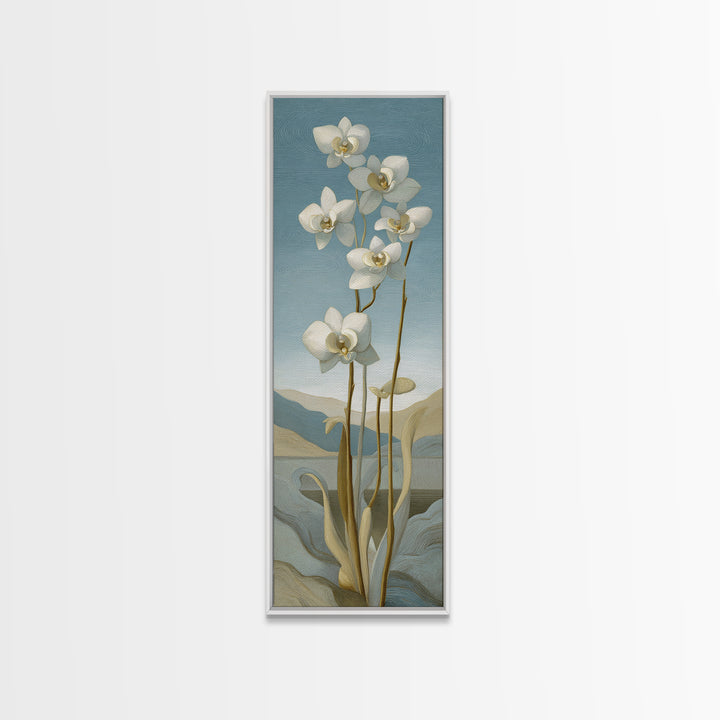 White Orchid on Gray Stone Surface Framed Canvas Print, Medical Office Art, Modern Decor, Office Decor, Fine Art, Calm, MOA-1x3-66