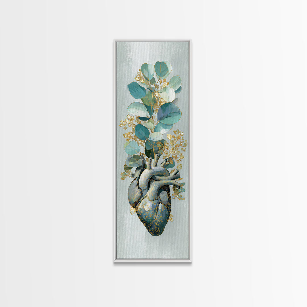 Anatomical Heart Rendered as Tasteful Botanical Art Canvas Print, Medical Office Art, Office Decor, Oil Painting, Calm, MOA-1x3-73